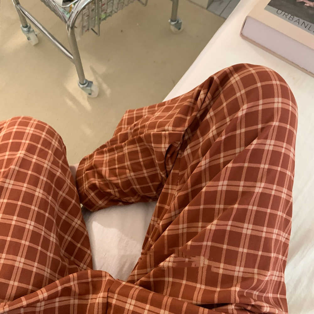 Lazy Feeling Filled With Casual Dirty Orange Checkered Pants