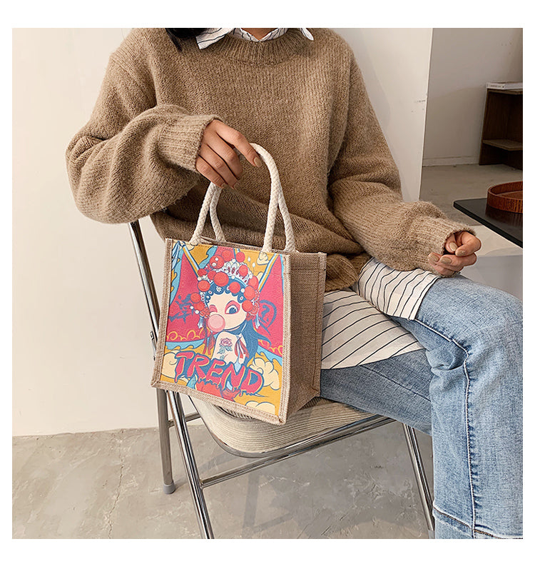 Literary Chinese style wild graffiti girl handbag