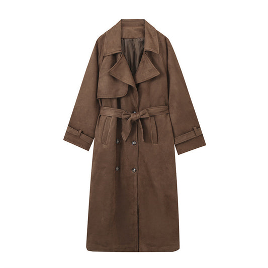 Women's Double Button Lapel Long Jacket Trench Coat