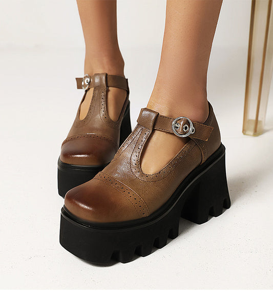 Round Toe Buckle Thick-soled Casual Foreign Trade Women's Shoes
