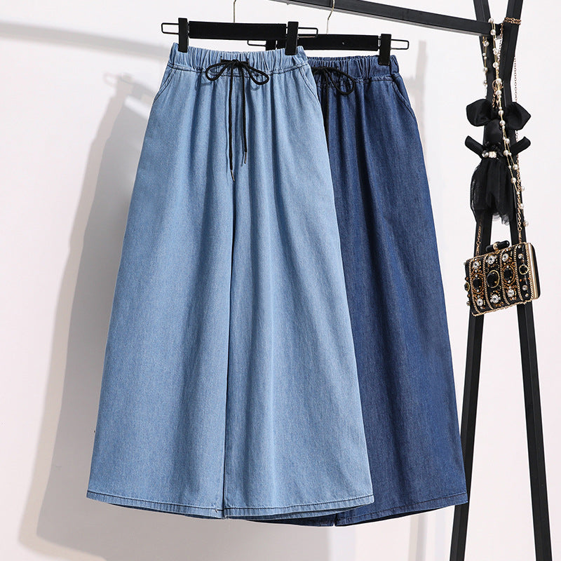 Lace-up tynde jeans med elastik i taljen til kvinder