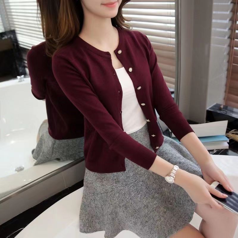 Sweater Coat Women's Knitted Cardigan Round Neck Long Sleeve Top