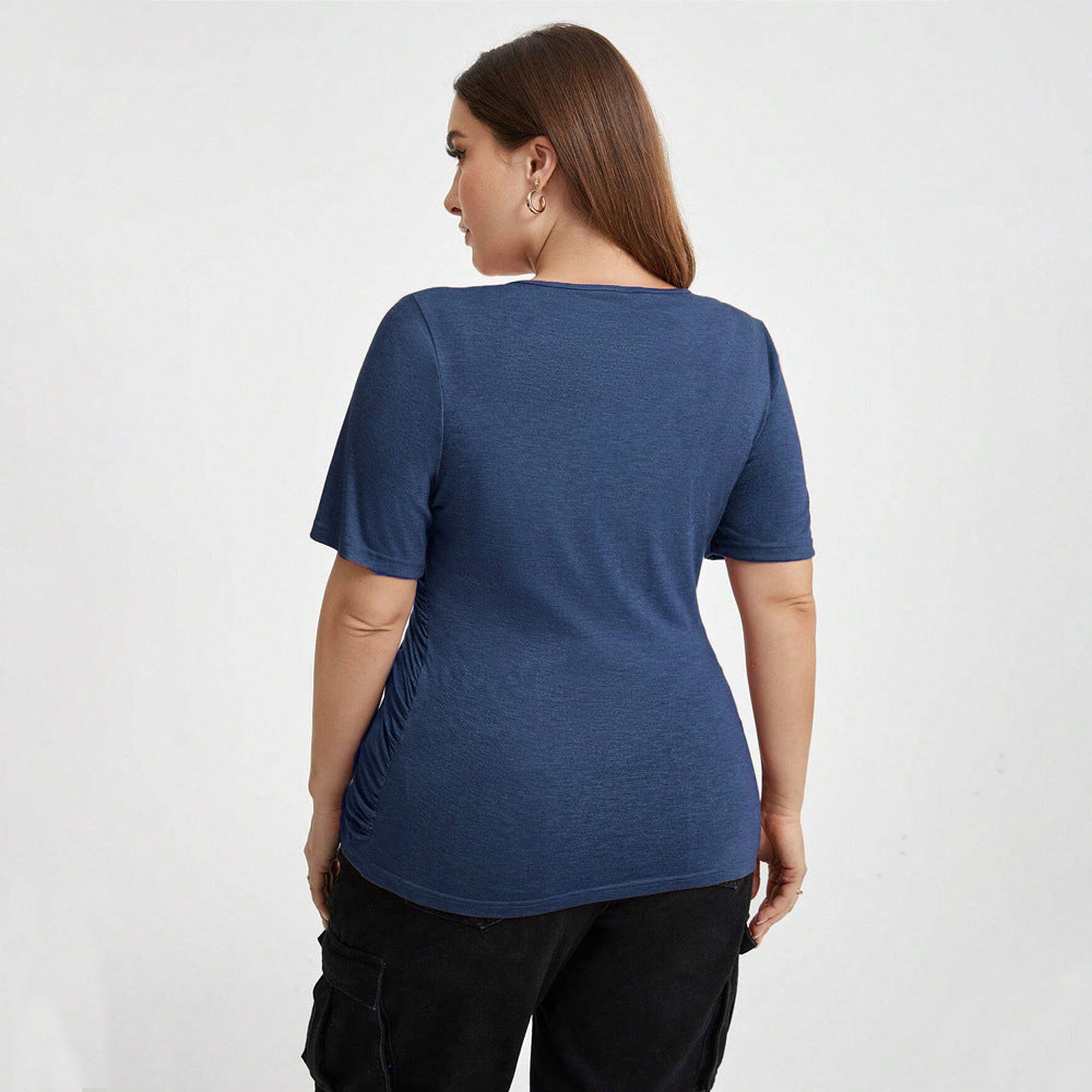New V-neck Spliced Wide Slim Solid Color Top