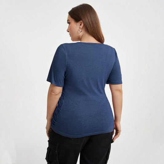 New V-neck Spliced Wide Slim Solid Color Top
