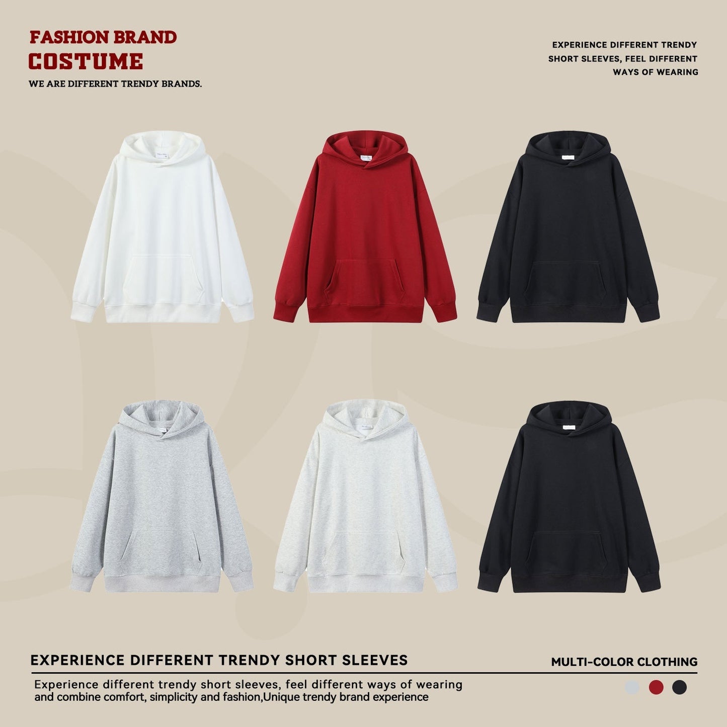 Loose-fit Drop-shoulder Design Solid-color Everyday Casual Hoodie
