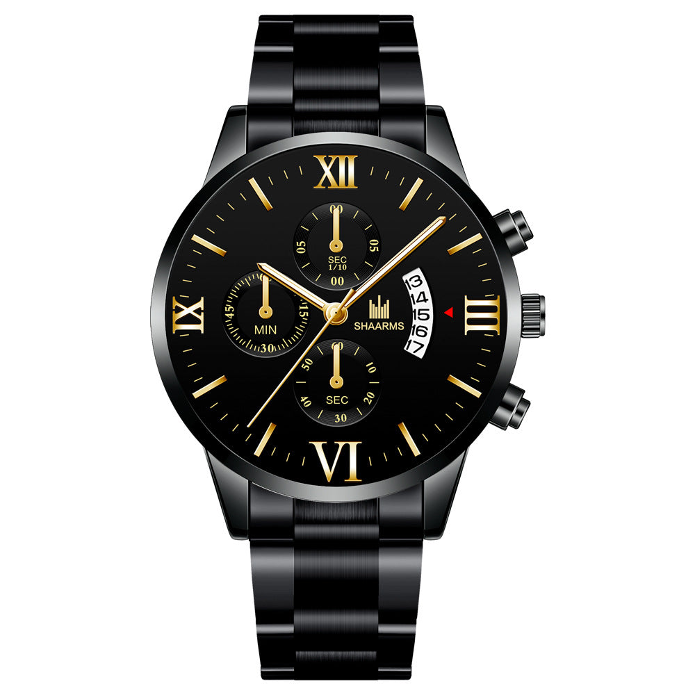 Fashion Men's Simple Steel Belt With Calendar Quartz Watch
