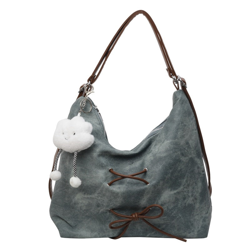 Retro Denim Bag Women's Large Capacity Shoulder Messenger Bag Versatile Backpack