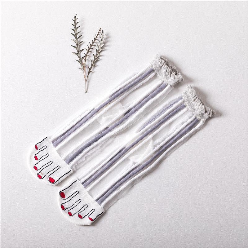 Women's tube socks false toe glass stockings