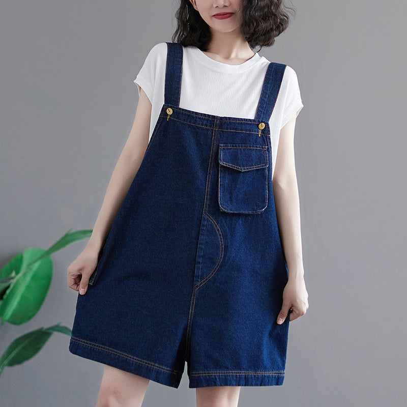 Women's Korean Style New Denim Overalls Denim Five-point Pants