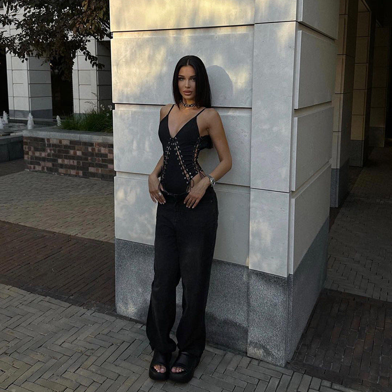 Street Style Temperament Slim-fit Lace Up Jumpsuit
