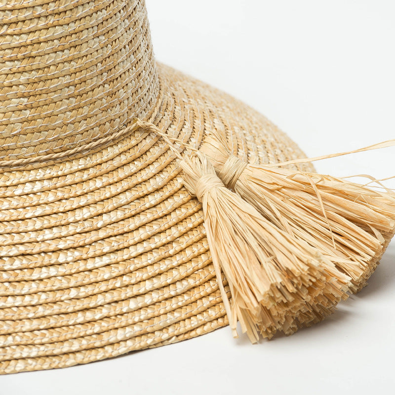 Women's Raffia Fringe Decorative Pot Straw Hat