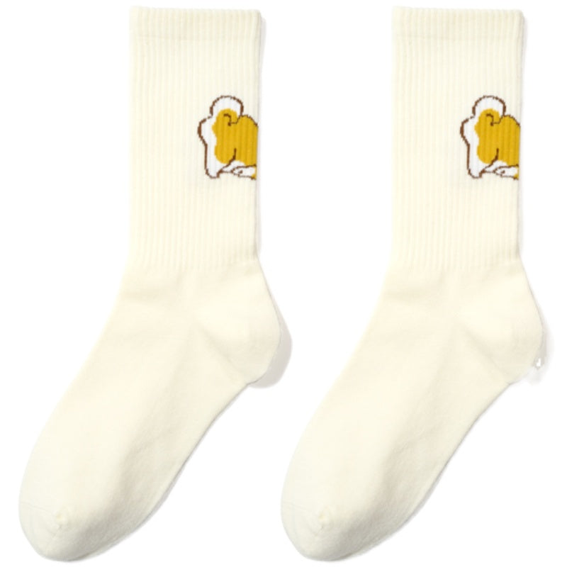 Cute Shiba Inu Beige Sports and Leisure Cotton Socks