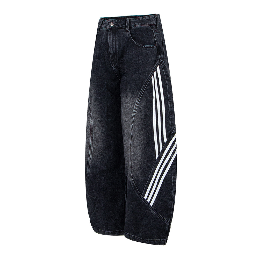 American-style Vintage Womens Wide-leg Denim Jeans