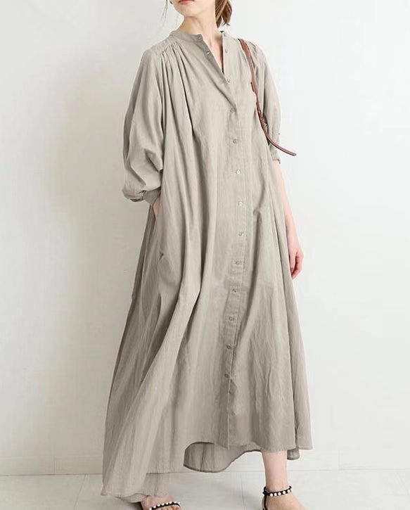 Standing Neck Large Swing Loose Fitting Women's Dress