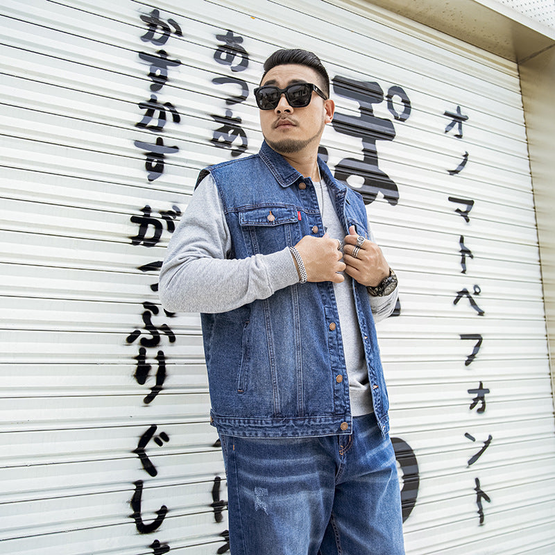 New Loose Large Size Men's Denim Vest Coat