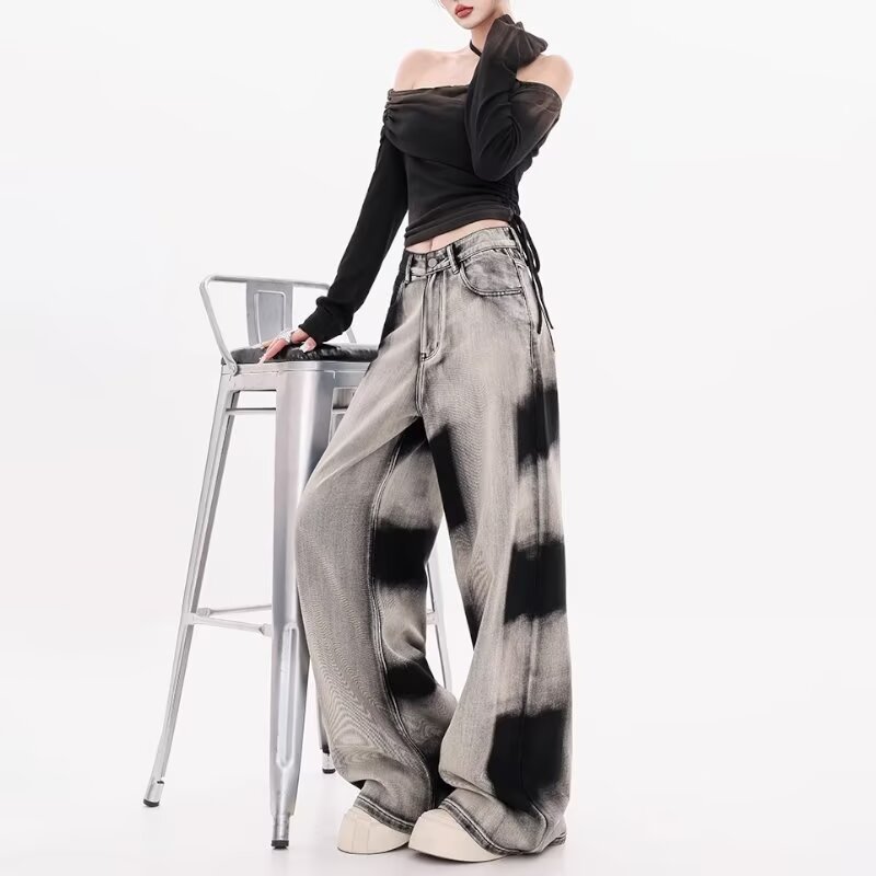 American Retro Gradient Tie-dyed Jeans Women
