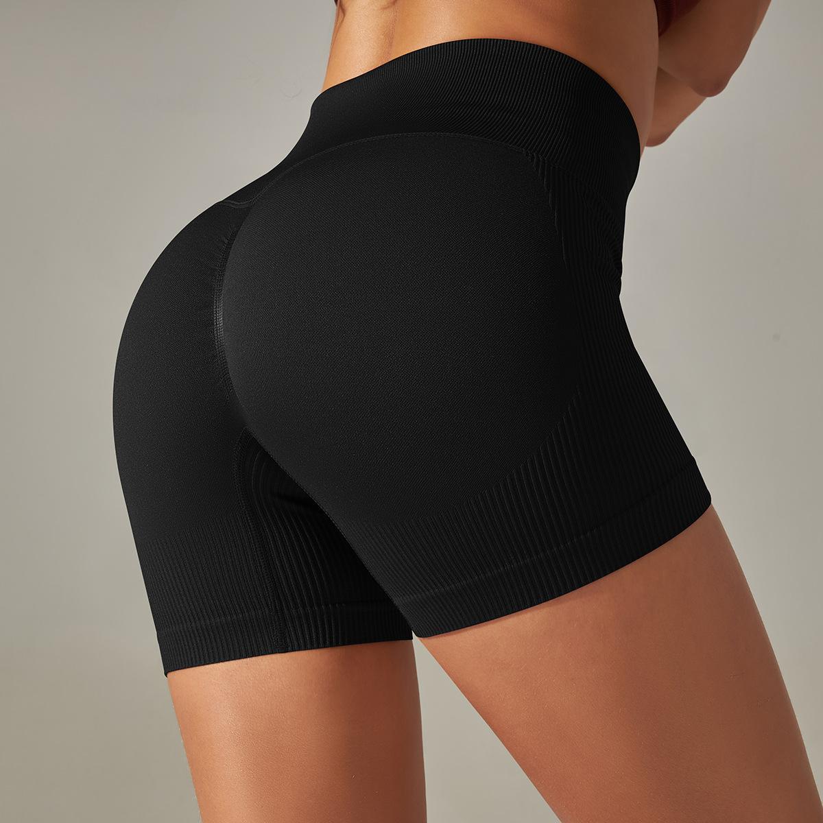 European And American Seamless Stripes Peach Hip-lift And Belly Shaping Solid Color Yoga Short Shorts Sports Running Fitness