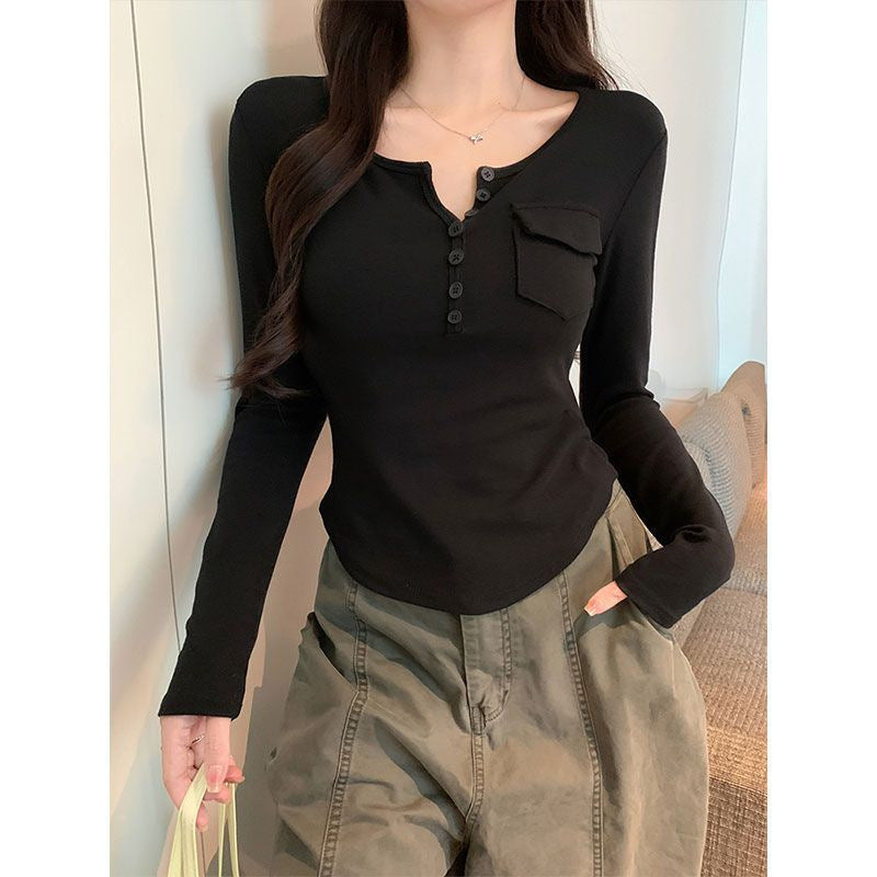 Womens Allure-Driven Slimming Fashionable Long-Sleeve Top With Buttons