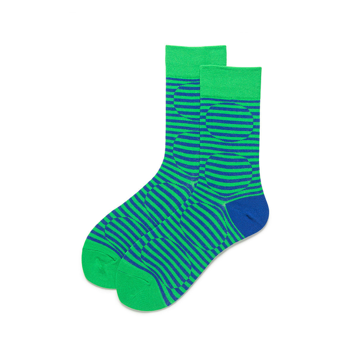 Striped Contrast Color Circle Socks Sports Spring And Autumn Cotton Green Mid-calf