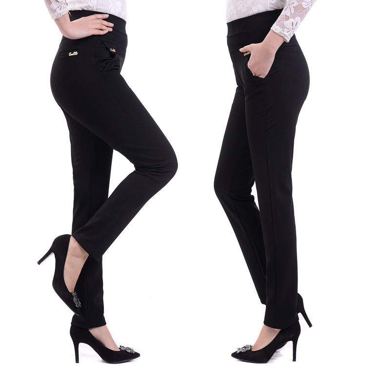 Elastic Waist Straight Leg Pants Mother Cropped Pants
