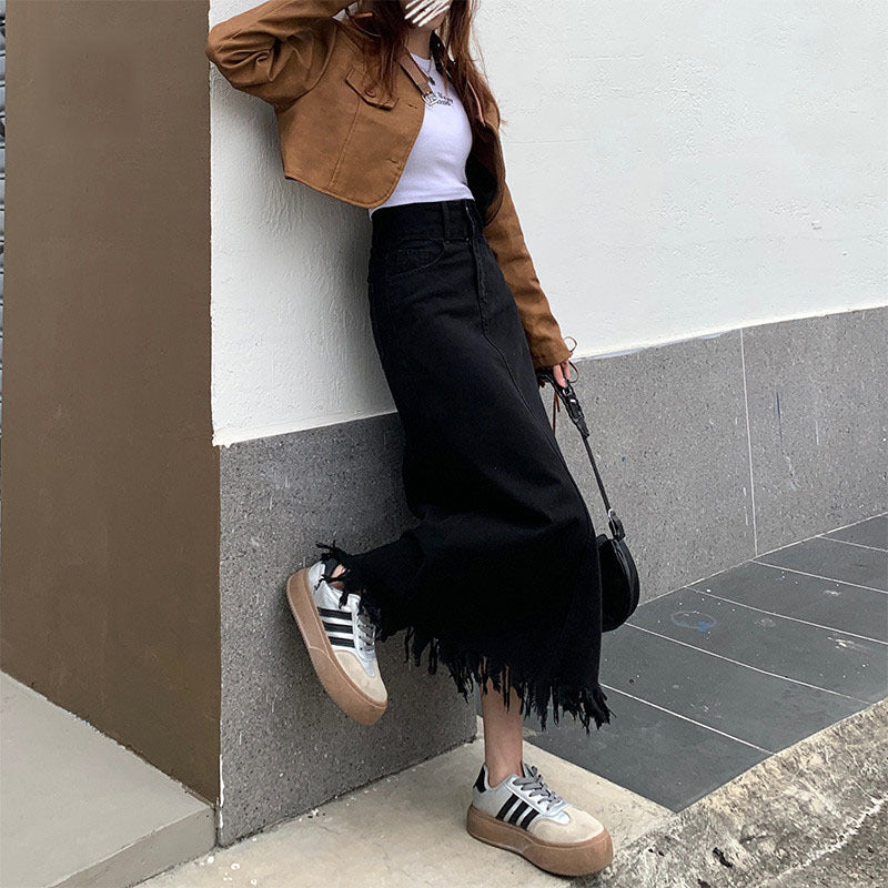 Versatile Tummy-Control Outerwear Pear-Shaped Denim Skirt