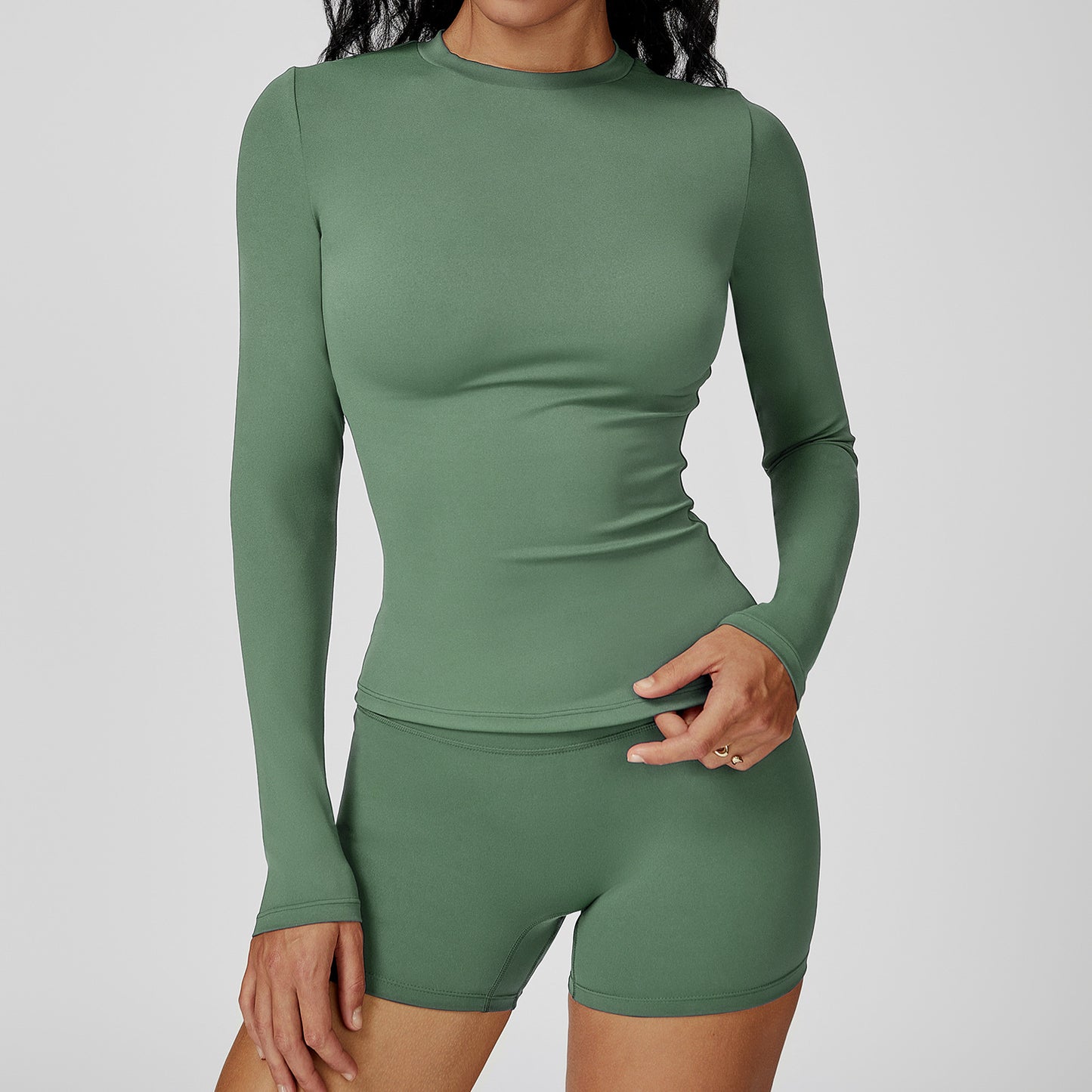 Round Neck Slim Fit Fitness Brushed Long Sleeve Yoga Clothes