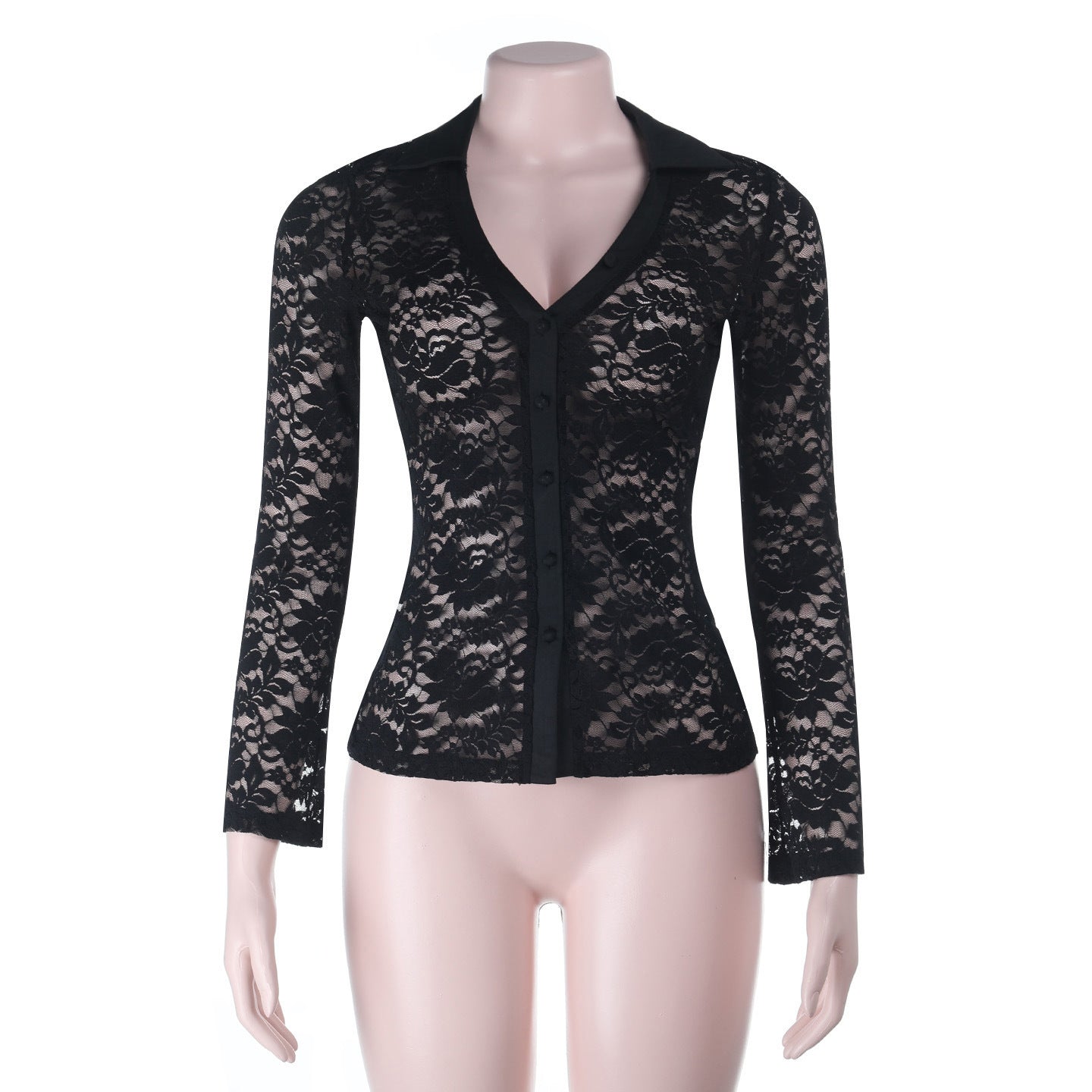 Sexy Lace Tight Top Sheer Long Sleeve