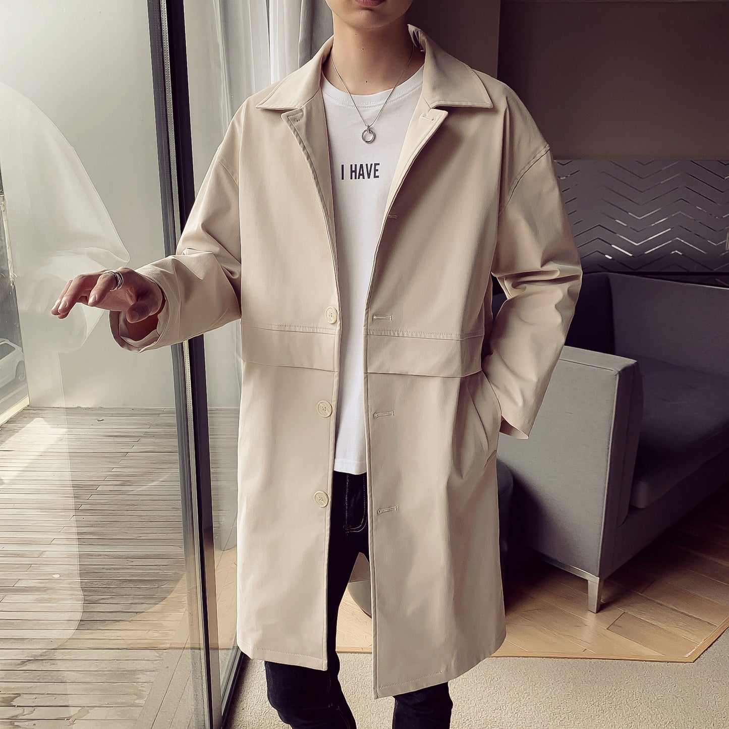 Men's Mid-length Loose Casual Windbreaker