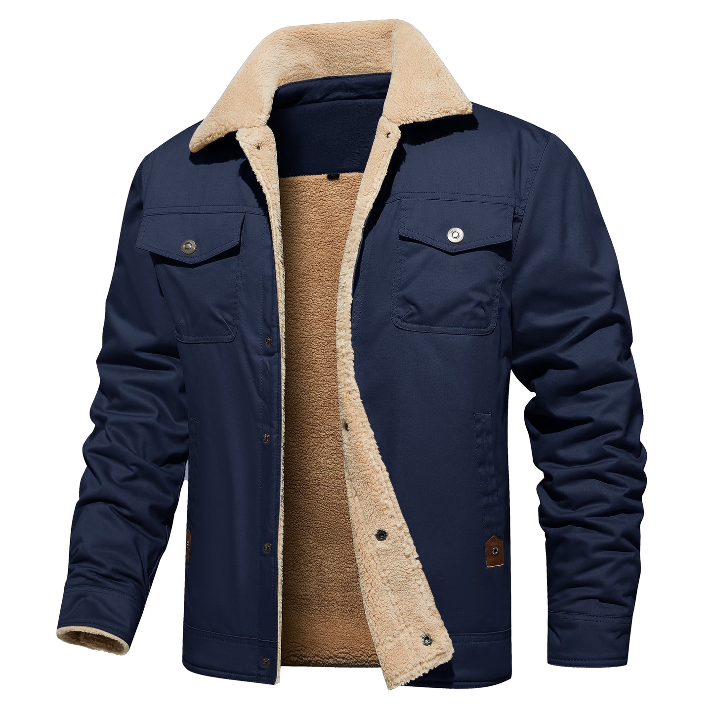 Men's Winter Jacket Lined Sherpa Jacket Warm Trucker Coat Multi Pocket