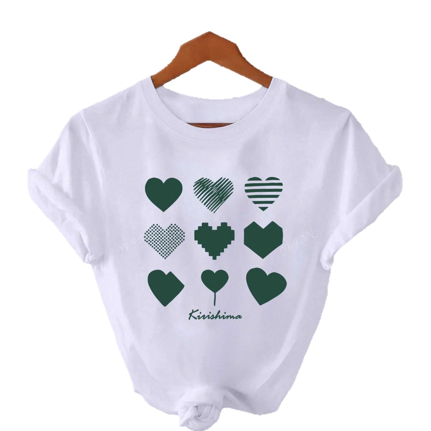 Womens Round-neck Short-sleeve Top With A Heart And Letter Print
