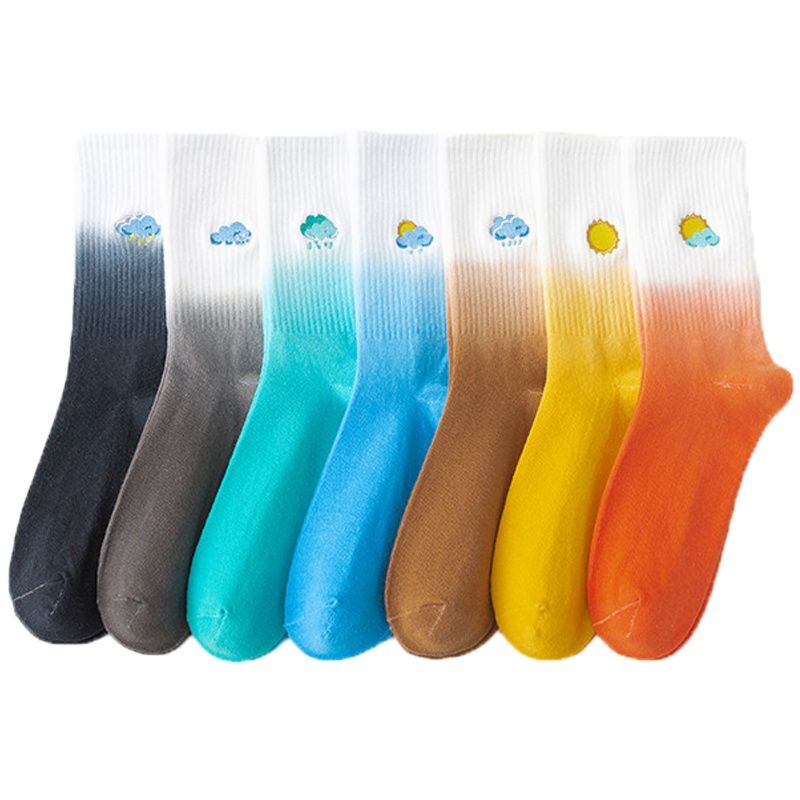 Tie-dye Farverige Broderi Mid Tube Damesokker