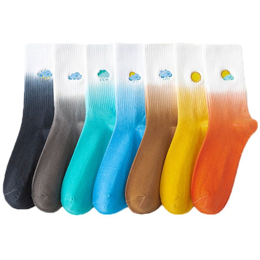 Tie-dye Colorful Embroidery Mid Tube Women's Socks