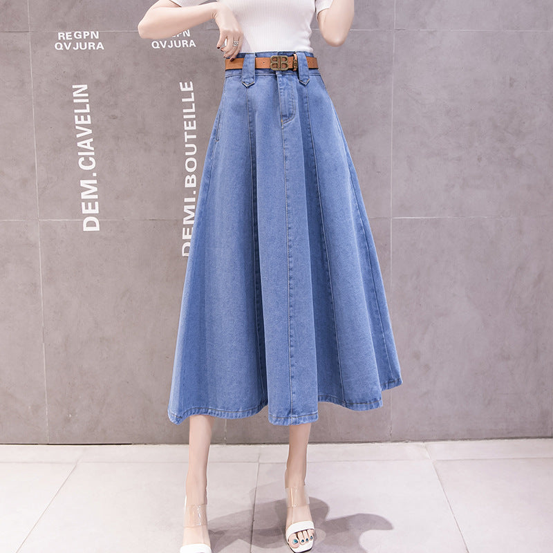 High Waisted Slimming Solid Color Patchwork Mid Length Skirt