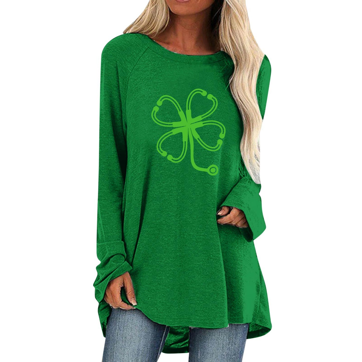 Cotton Fabric Gradient Round Neck Long Sleeved Women's Clothing