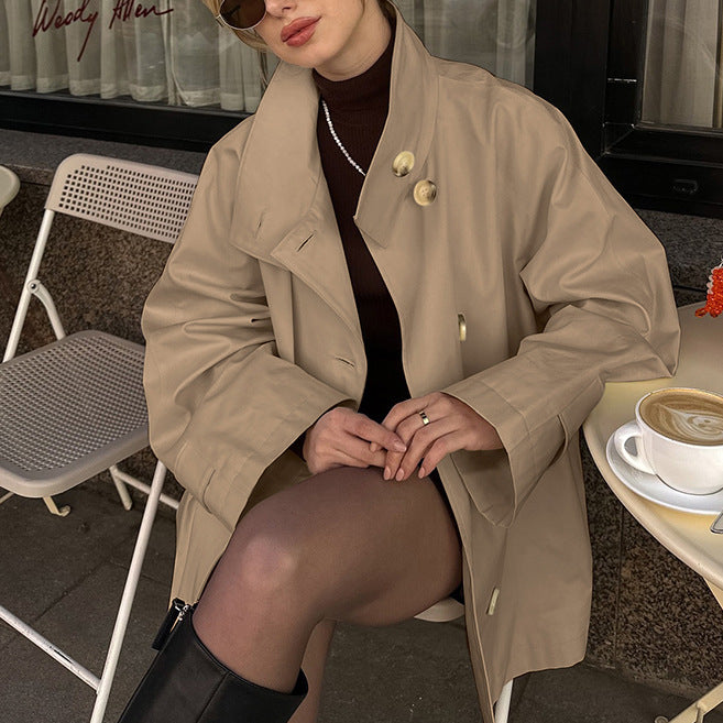 Design Mellemlang Trenchcoat Løs Flatterende Cardigan
