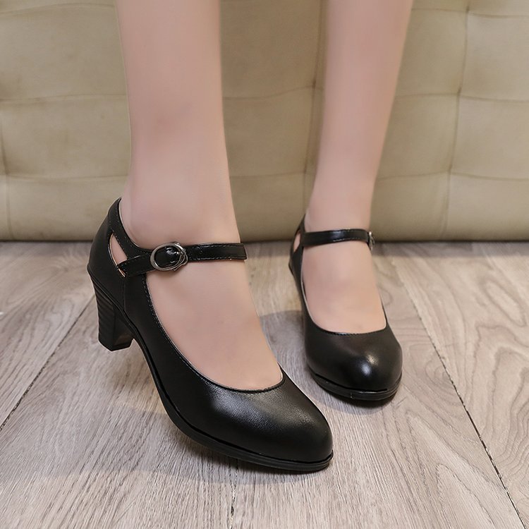 Shallow Cut Out Thick Heel Women's Shoes
