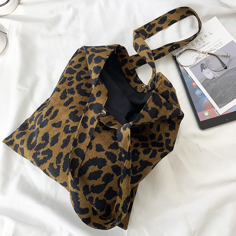 Corduroy leopard print bag