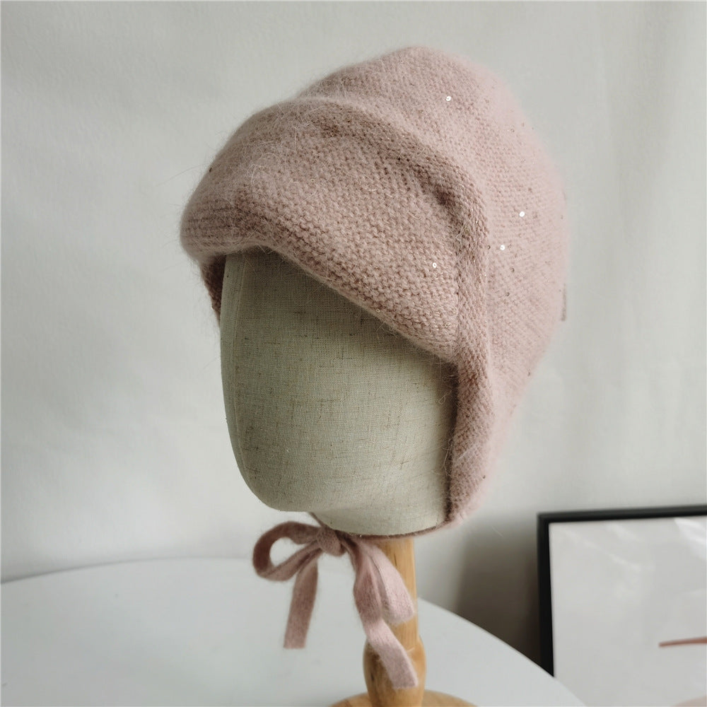 Women's Autumn And Winter Warm Rabbit Fur Sequin Hat