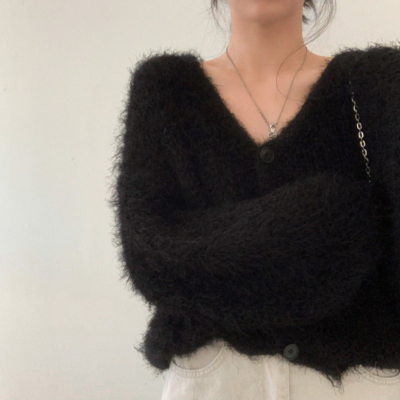 Mink Long-sleeved Knitted Cardigan For Women
