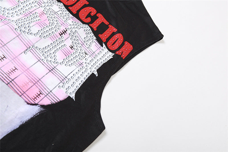 European And American New Printed Street Hipster Sleeveless Slim Slim-fit Casual Shirt