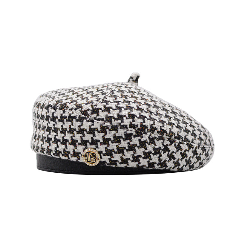 Women's British Vintage Houndstooth Beret