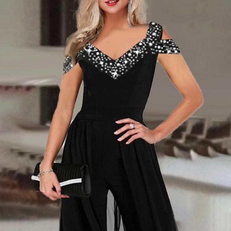 Dame stropløs jumpsuit med krave og høj talje