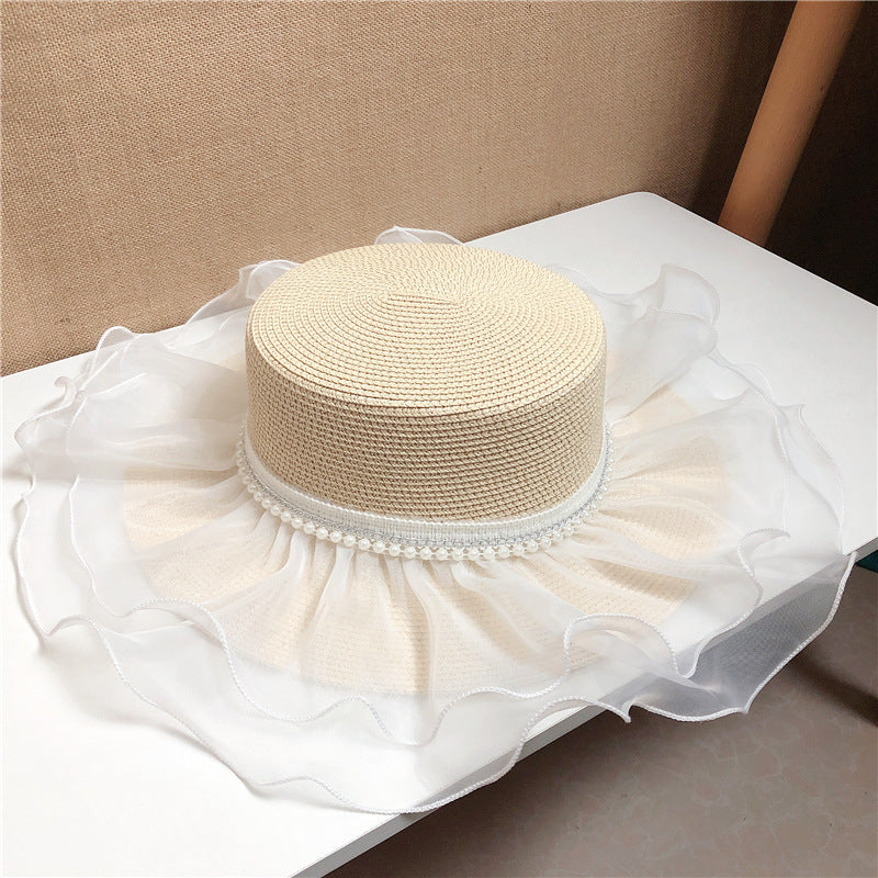 Pearl Lace Mesh Shade Straw Hat