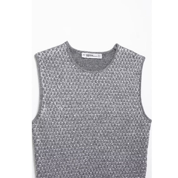 European And American Women's Beads Decoration Metallic Yarn Knitted Top