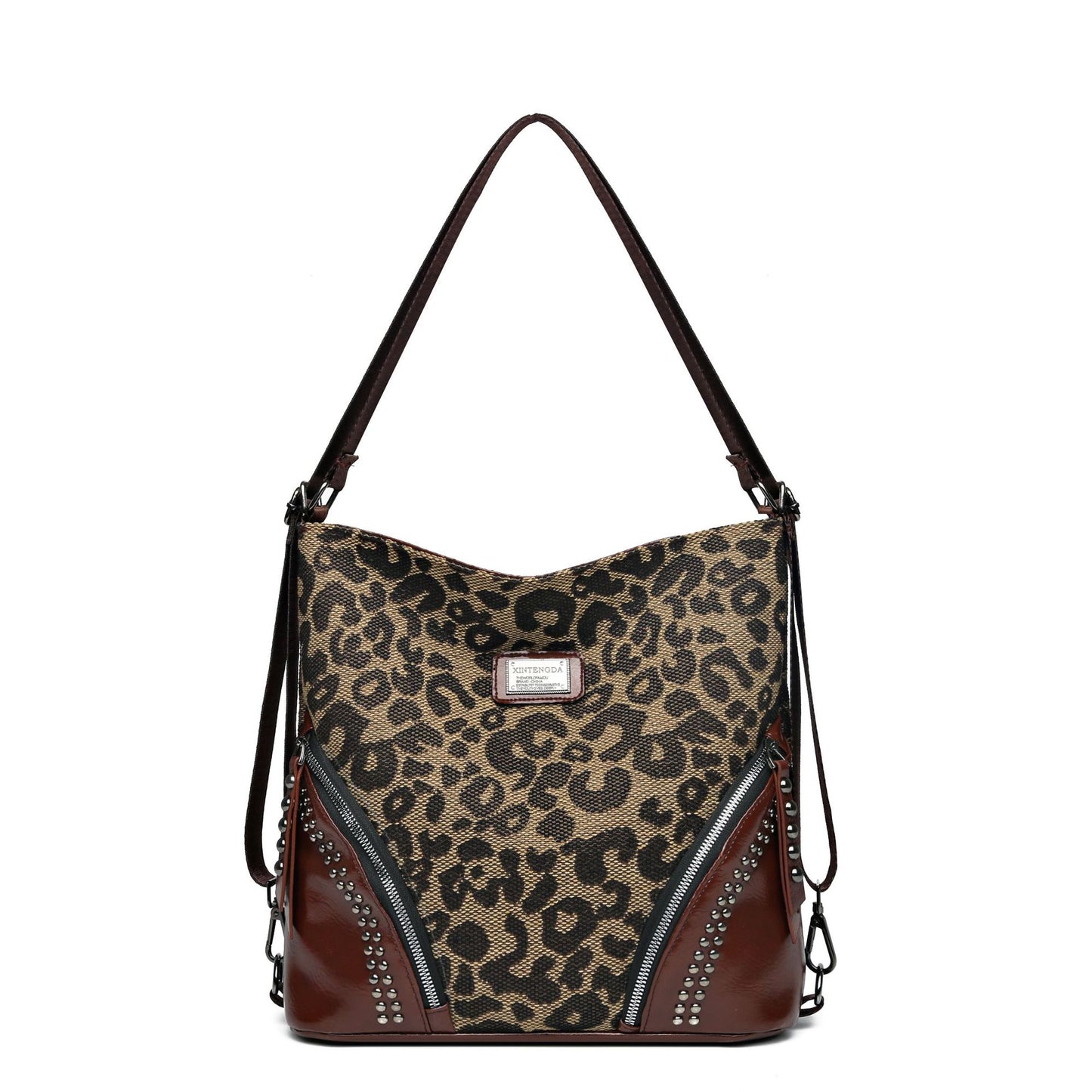 Leopard Print Large Capacity Retro Style Multifunctional Hand Bag