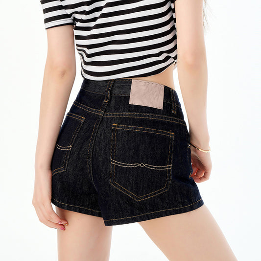 Denim Blue Low-rise Figure-flattering A-line Outerwear Skinny Denim Shorts