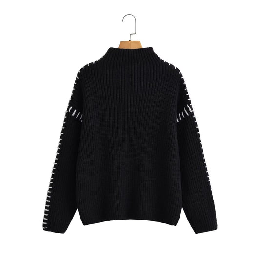 Women's Fashion All-match Casual Simple Style Stitching Sweater