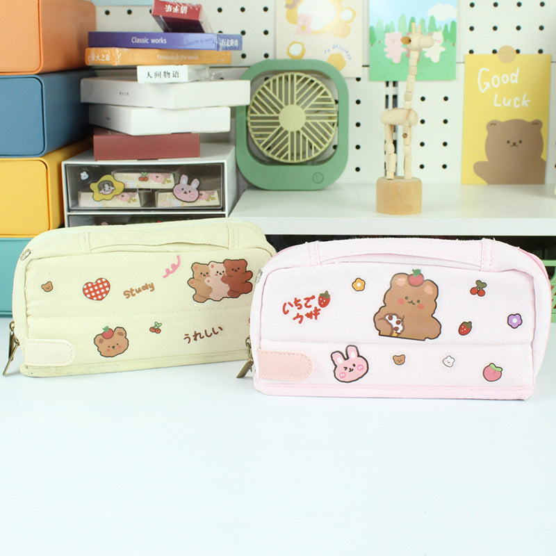 Canvas Large Capacity Pencil Bag Cute Girl