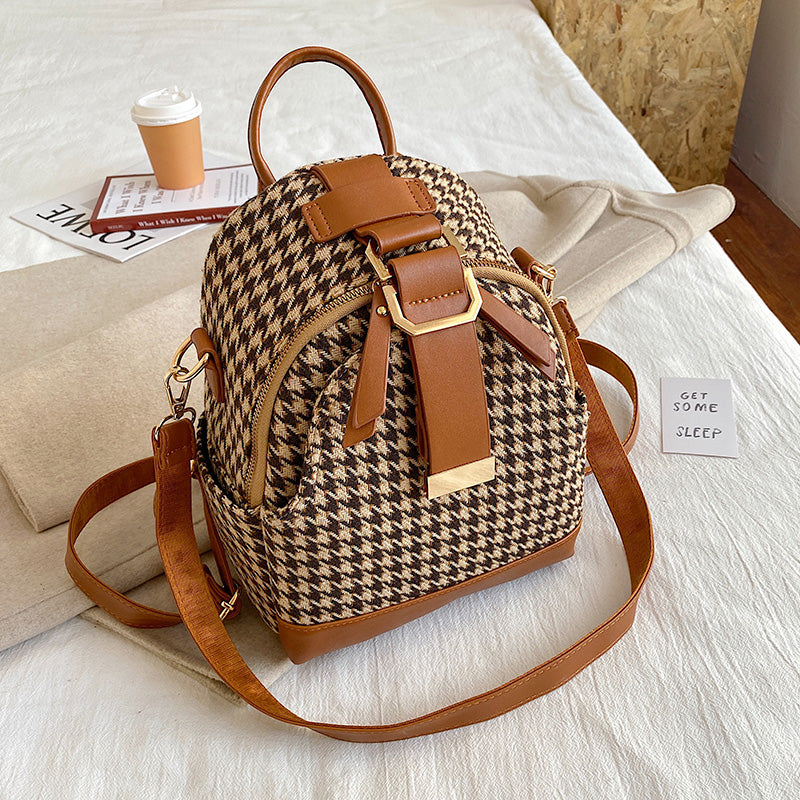 Fashionable And Versatile Houndstooth Backpack