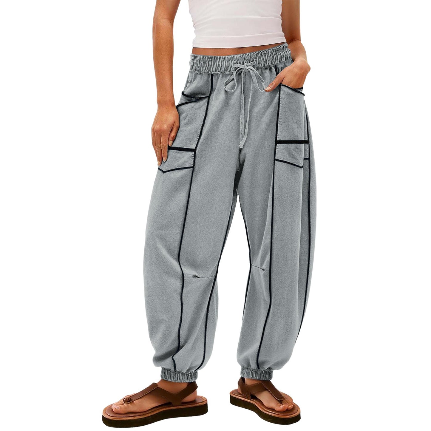 Casual Summer Wide Leg Drawstring Waist Casual Pants